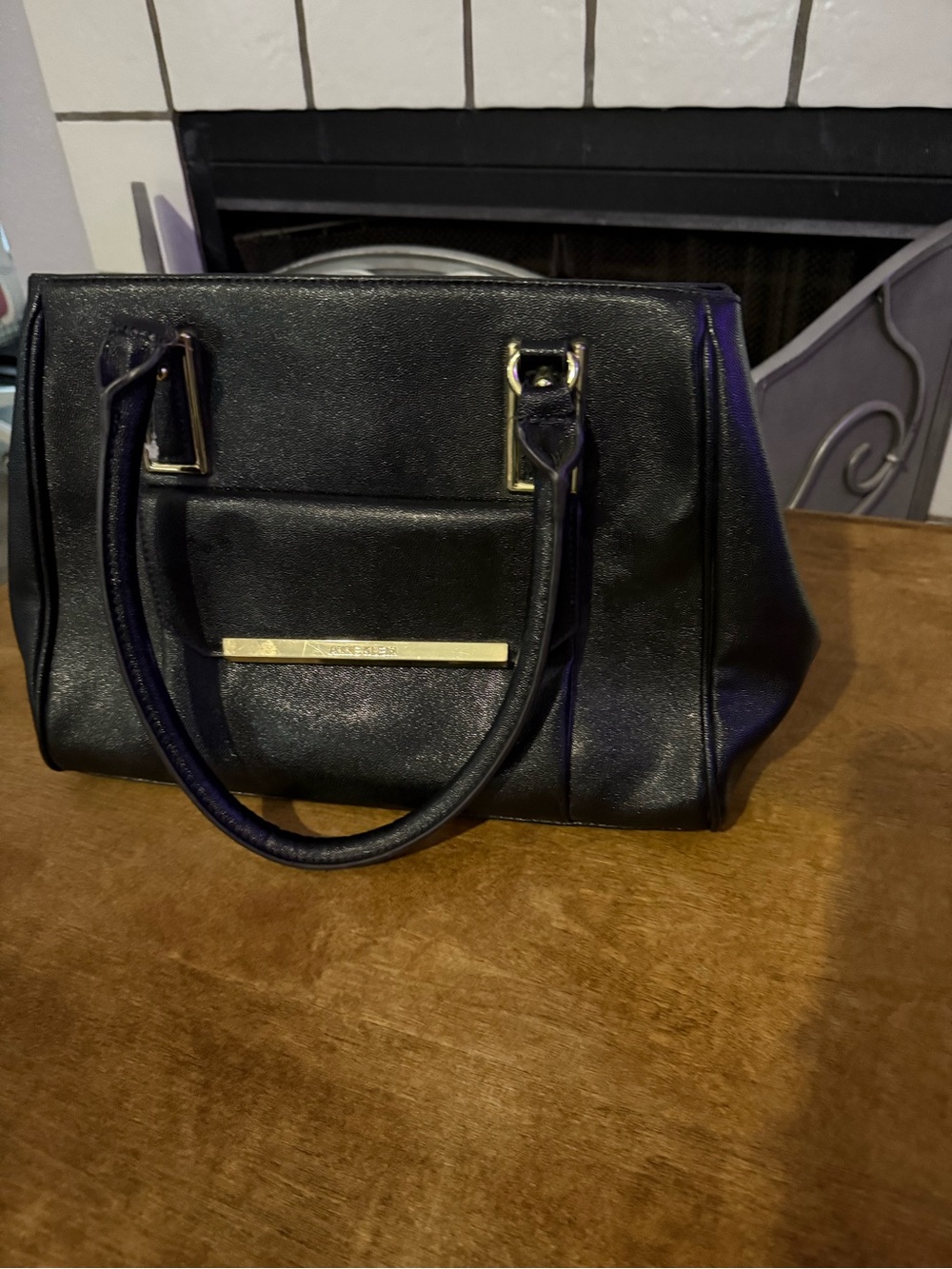 Anne Klein Black Satchel with Gold Hardware